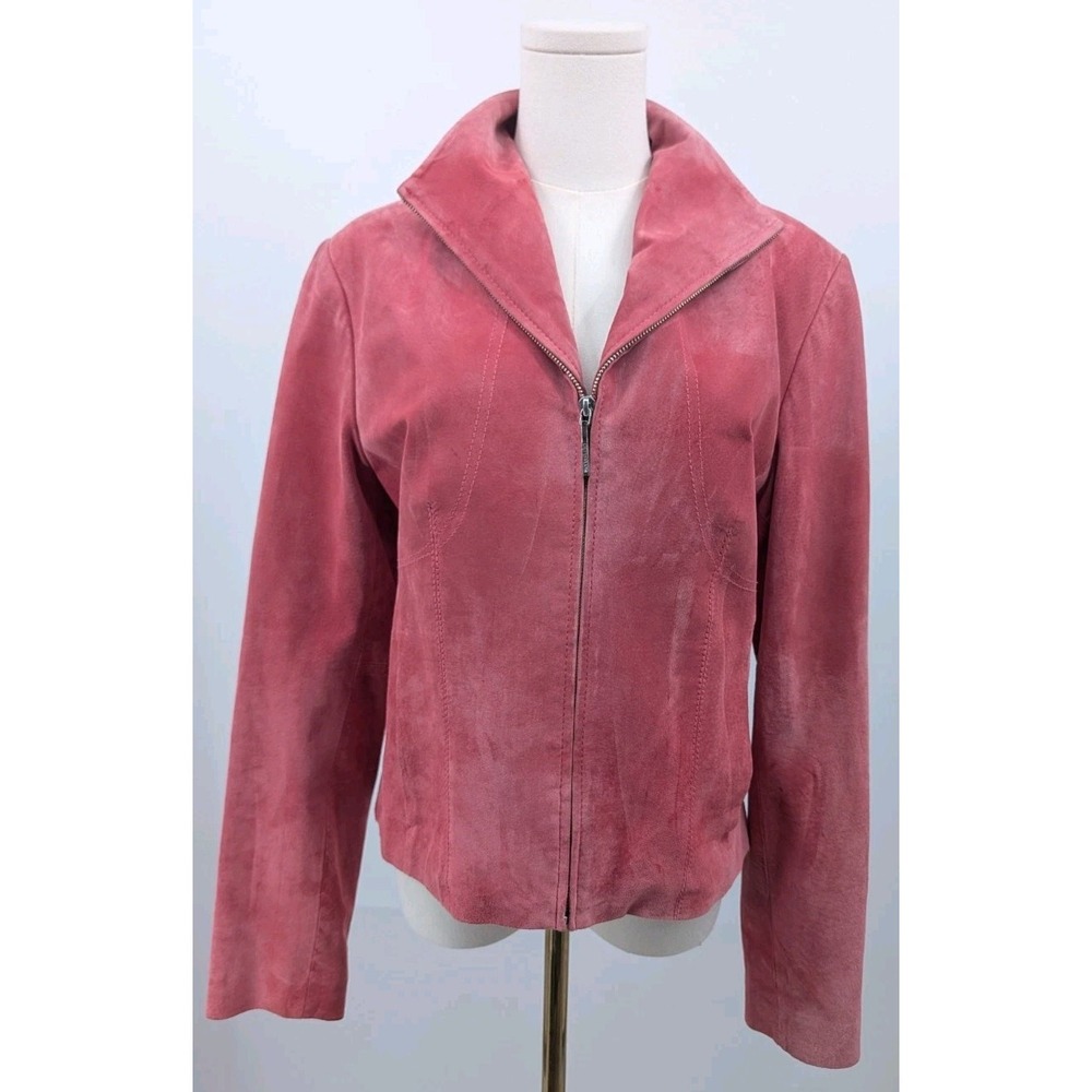 Siena Studio Suede Leather Moto Jacket Rose Pink Size 10 Full Zip